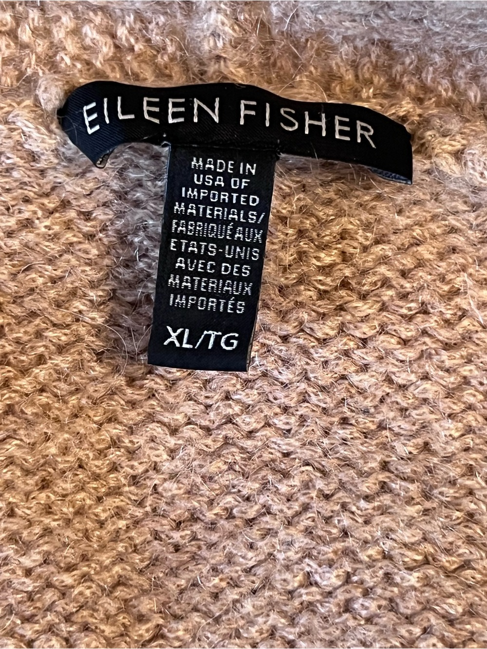 Eileen Fisher XL Chunky Knit Open Cardigan Oatmeal Tan Pockets - Picture 3 of 4